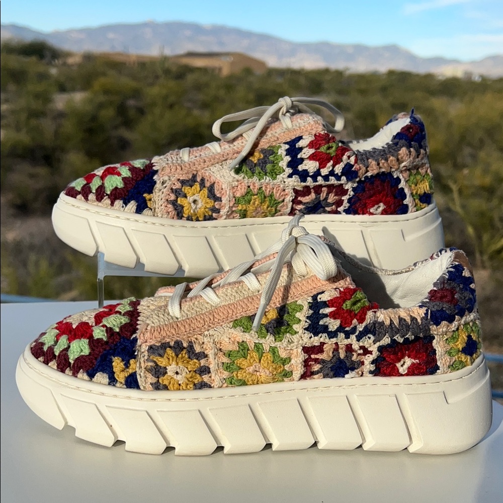 Free People Catch Me If You Can Multicolor Floral Crochet Platform Sneakers - Picture 5 of 12
